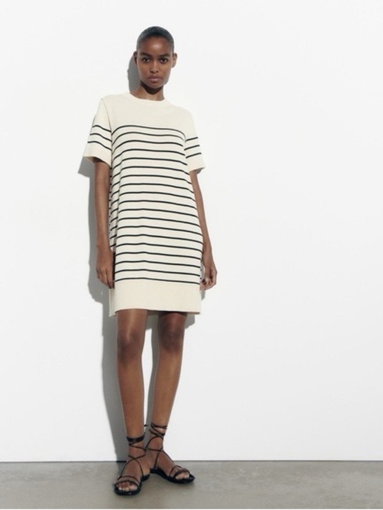 Zara Dresses & Skirts - Zara Striped Short-Sleeve Knit Dress - Cream/Black